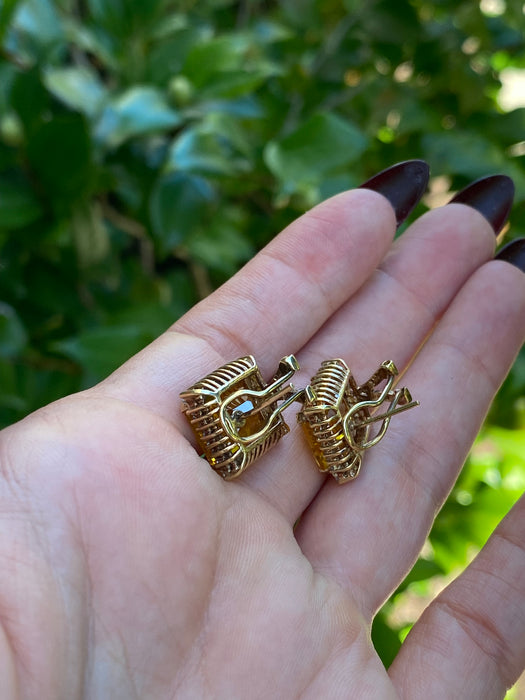 14k citrine diamond omega back earrings