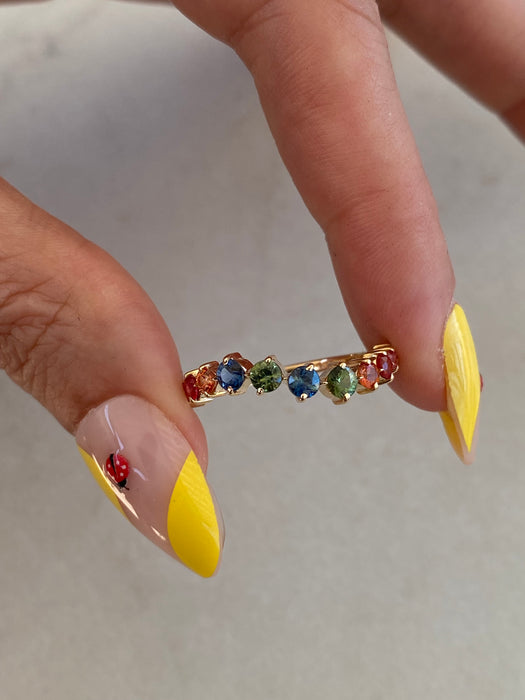 14K Gold 1.10 Carat Rainbow Sapphire Wavy Ring Size 7