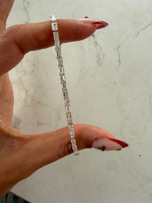 14K Yellow Gold Emerald Cut Lab Diamond Tennis Bracelet | 7.1 Carat