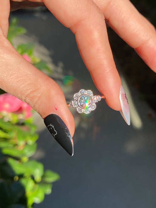 Platinum 900 omc flower diamond ring size 6.25