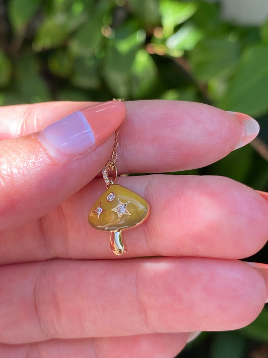 14k yellow enamel diamond star mushroom pendant charm