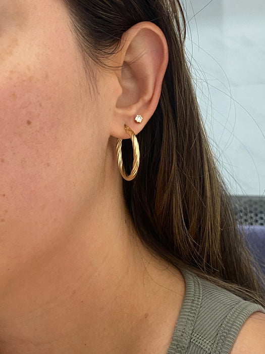 14K Gold Twisted Croissant Hoop Earrings