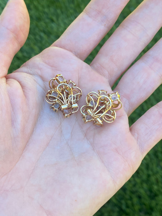 Vintage 14K Gold Blue Topaz & Diamond Cluster Earrings – Omega Back