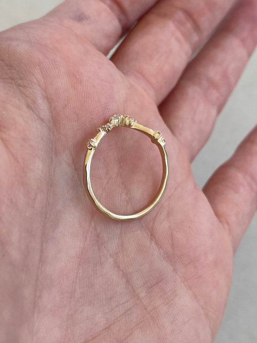 14K Gold Rose Cut & Round Brilliant Lab Diamond Chevron Ring