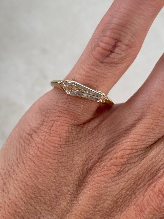 14K Light Champagne Shield-Cut Lab Diamond Ring