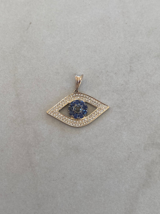 14K Gold Diamond & Sapphire Evil Eye Charm