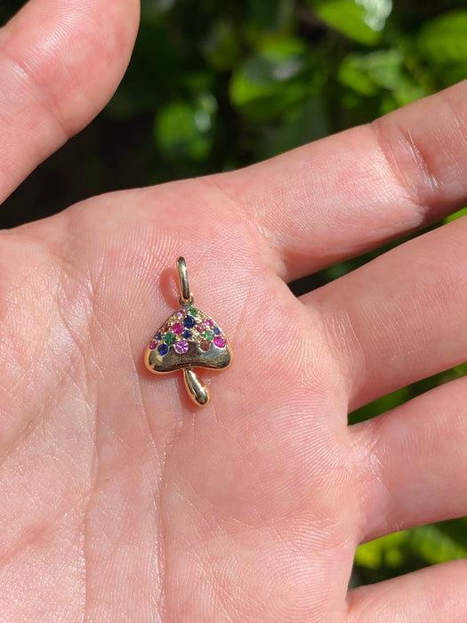 14k rainbow mushroom pendant