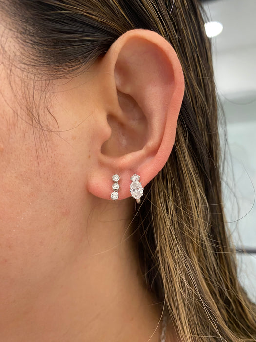 18K White Gold Bezel Set Natural Diamond Drop Stud Earrings