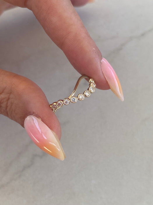 14K Gold Curved Lab Diamond Bezel Band Ring