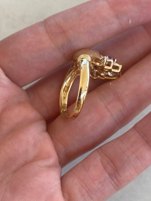 Vintage 18K Hand Ring with Ruby & Diamond Cluster