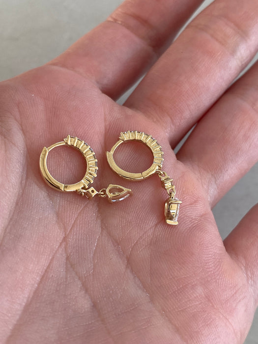 14K Gold Lab Diamond Huggie Earrings with Articulated Charms