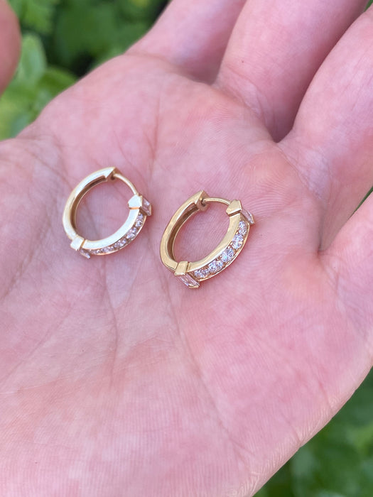 14k Gold Lab Diamond Huggie Earrings