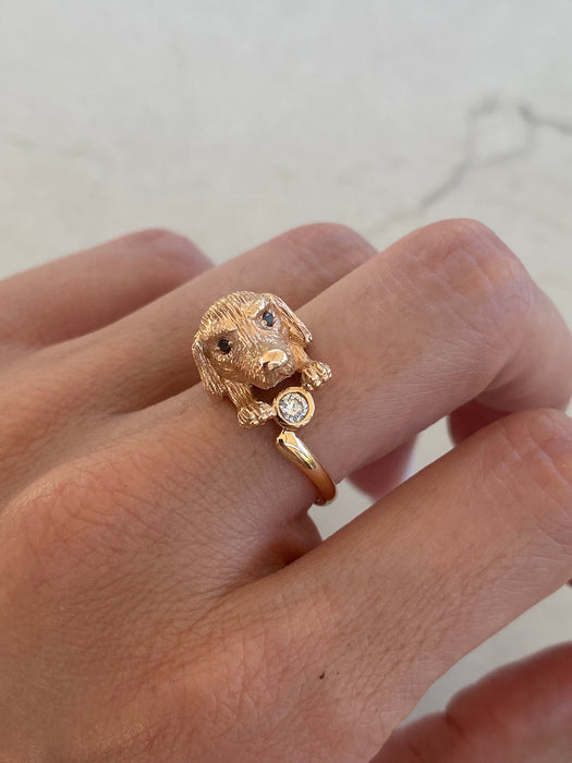 Vintage 18K Rose Gold Diamond Dog Ring