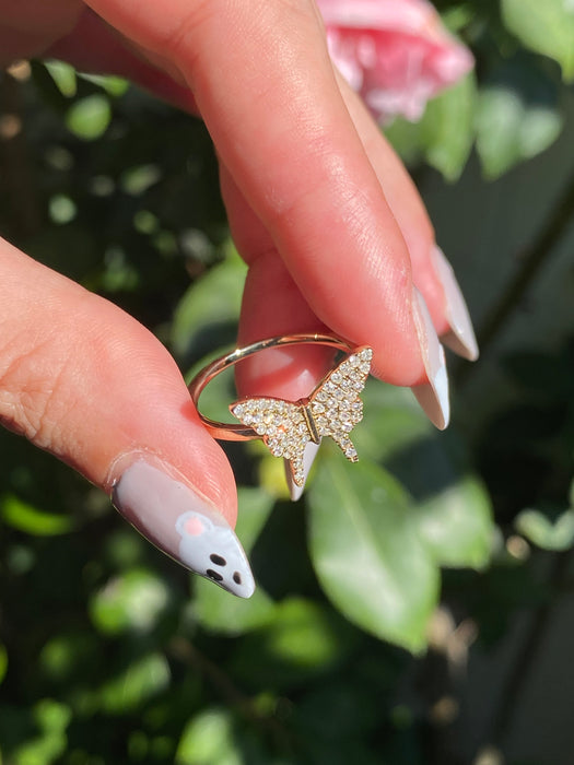 14k diamond butterfly ring size 6.75