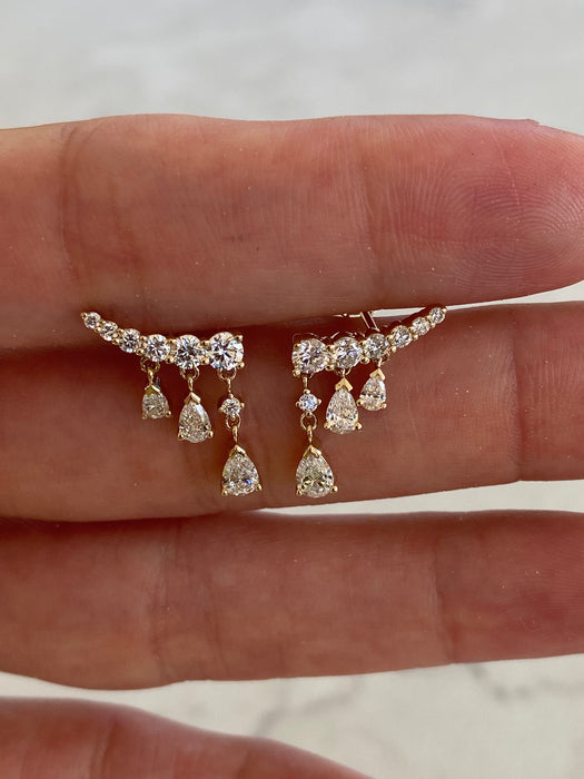 14K Gold Curved Bar Lab Diamond Drop Earrings