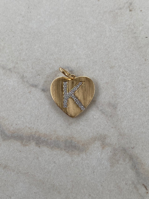 14K Diamond Letter K Heart Charm