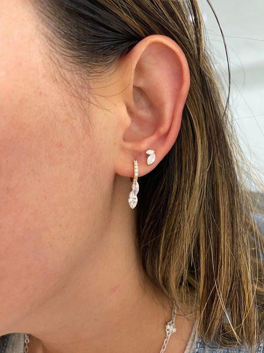 14K Floating Marquise Lab Diamond Flat Back Stud (Single)