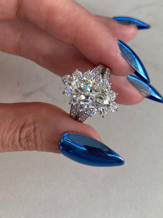 Vintage Platinum 900 3.83 TCW Marquise Diamond Ring Size 7