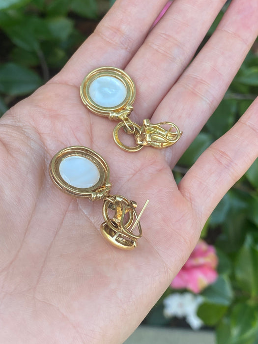 Vintage 14K Diamond & Mabe Pearl Omega Back Earrings
