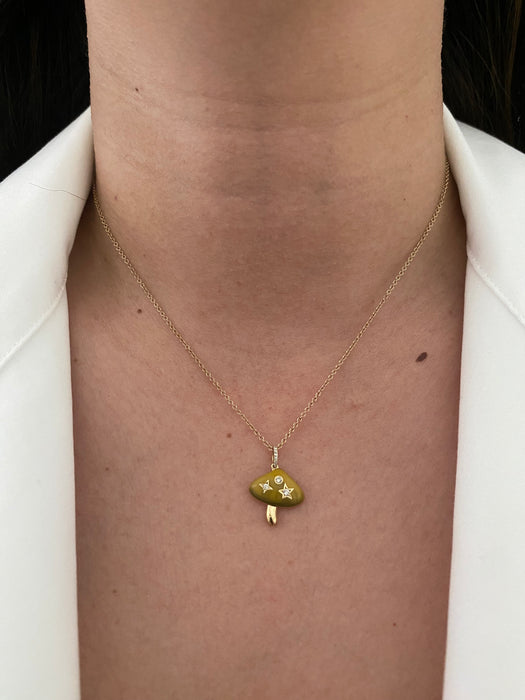 14k yellow enamel diamond star mushroom pendant charm