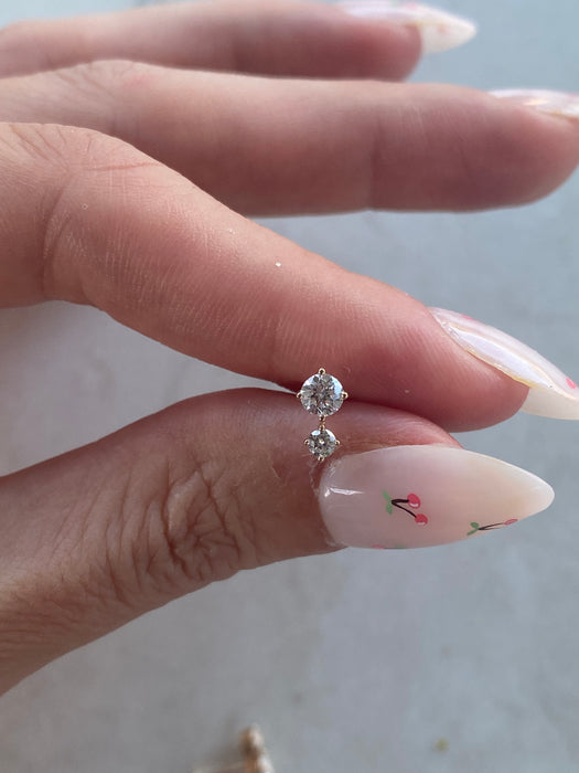 14K Gold Lab Diamond Double Round Flat Back Stud Earring – Single