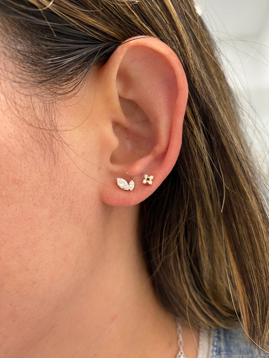 14K Floating Marquise Lab Diamond Flat Back Stud (Single)