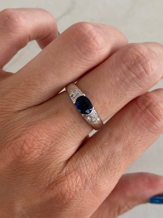 Vintage Platinum Blue Sapphire & Diamond Ring