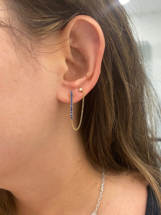 14K Gold Blue Sapphire & Diamond Drop Earrings