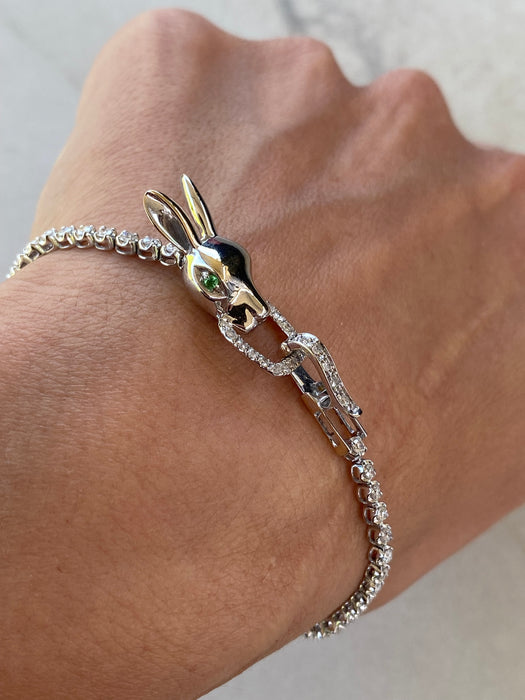 Vintage 18K White Gold Natural Diamond Rabbit Buckle Bracelet – 1.50 TCW