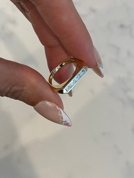 14K Gold Bezel-Set Baguette Natural Diamond Ring Size 4