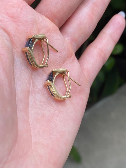 14k blue sapphire huggie hoop earrings