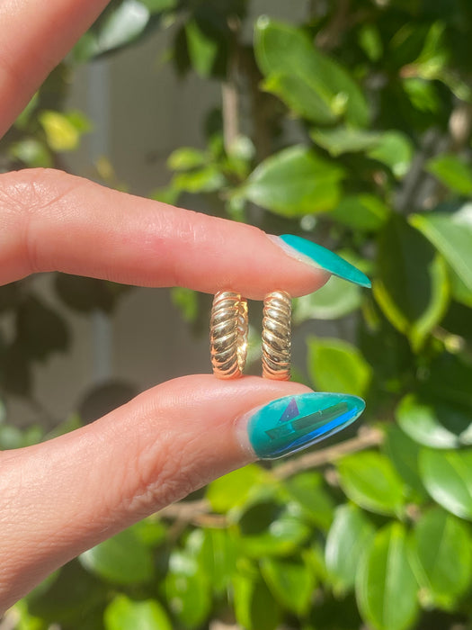 14k croissant huggie earrings