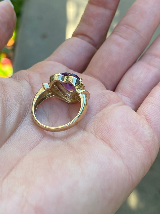 14k amethyst heart diamond ring size 7
