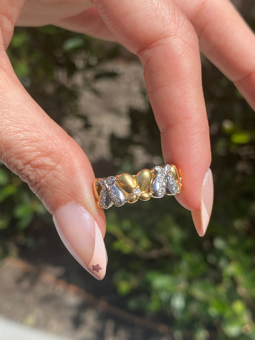 Vintage 18K & Platinum 900 Diamond Butterfly Ring (Size 7)