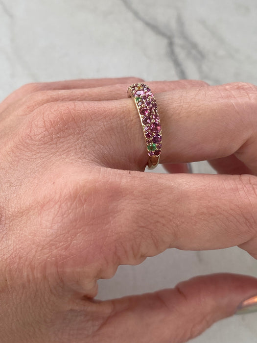 Vintage 14K Gold Multicolor Sapphire & Green Garnet Ring – 1.30 CTW