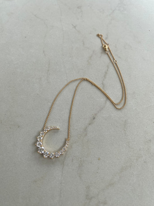 14K Gold 2.7 Carat Lab Diamond Crescent Moon Necklace