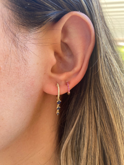14k Gold 9mm Ruby Huggie Earrings