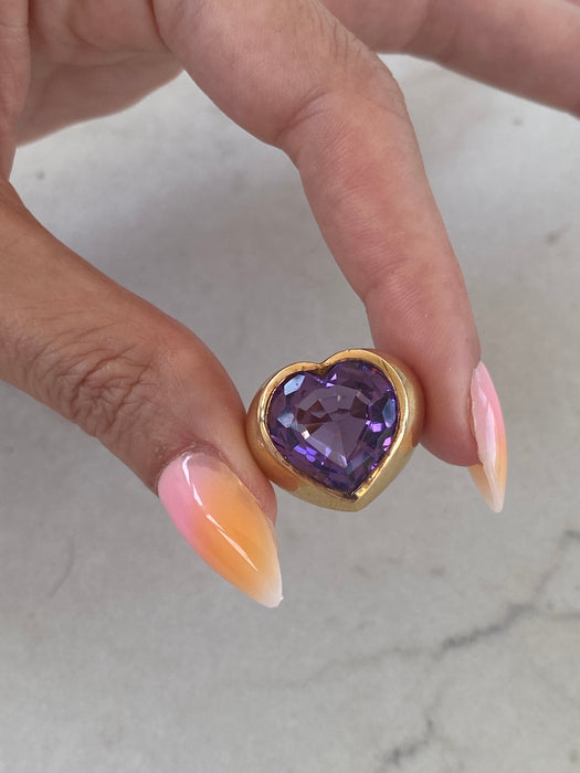 Vintage 14K Amethyst Heart Pinky Ring