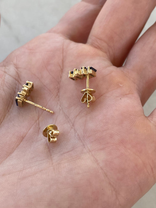 14K Natural Baguette Blue Sapphire & Diamond Earrings