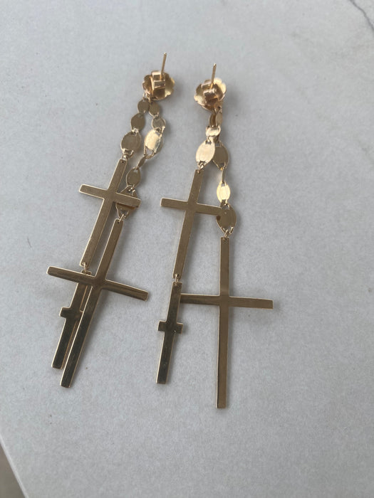 Vintage 14K Mariner Link Cross Drop Earrings