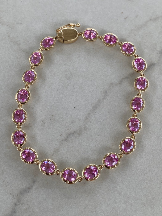 14K Gold Oval Lab Pink Sapphire Tennis Bracelet – 8.6 CTW