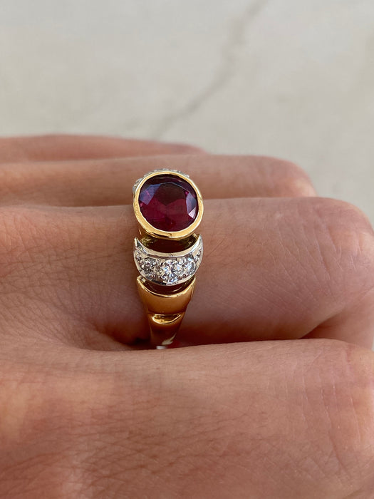 Vintage 18K Pink Tourmaline & Diamond Ring