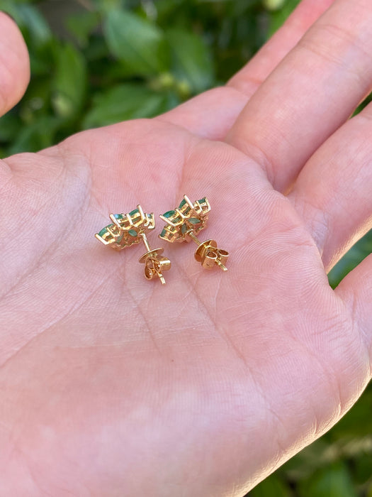 14k emerald diamond flower stud earrings