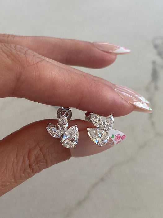 14K White Gold Pear & Marquise Lab Diamond Stud Earrings | 2.40 CTW