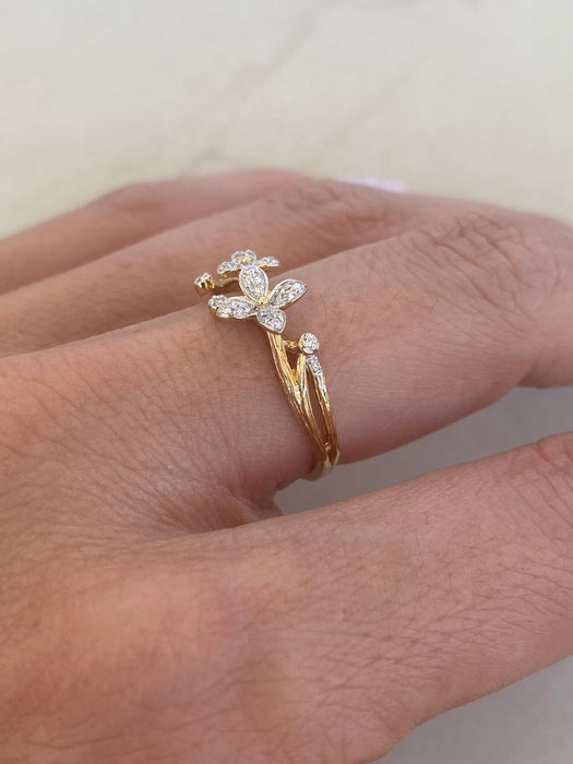14K Natural Diamond Flower Ring