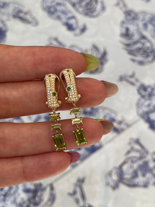 14k peridot diamond alligator earrings