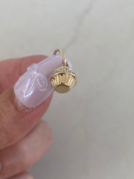 14K Natural Diamond Cupcake Charm