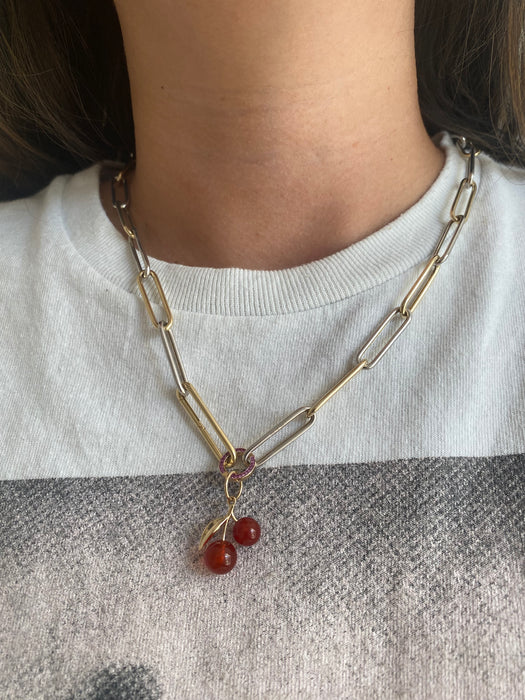 14K Red Agate Cherry Charm