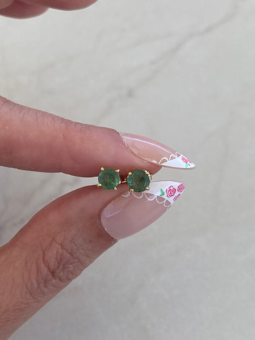 Vintage 14K Gold Emerald Stud Earrings | 4.3 mm Natural Emeralds