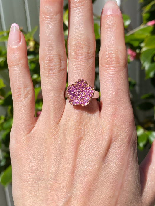 18k white and rose gold with pink sapphire daisy flower ring size 6.75